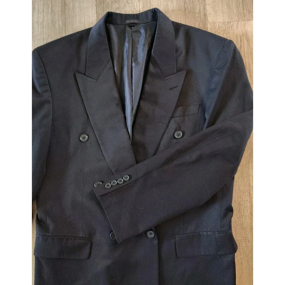 Giorgio Ferraro Mens 40R Black Double Breasted Suit Jacket Peak Lapel Formal